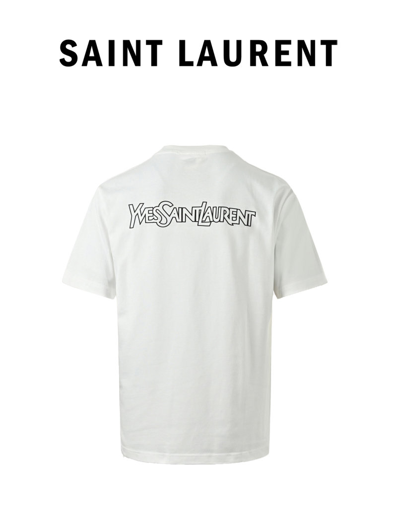 YSL White Monogram Logo Short Sleeve T-Shirt view