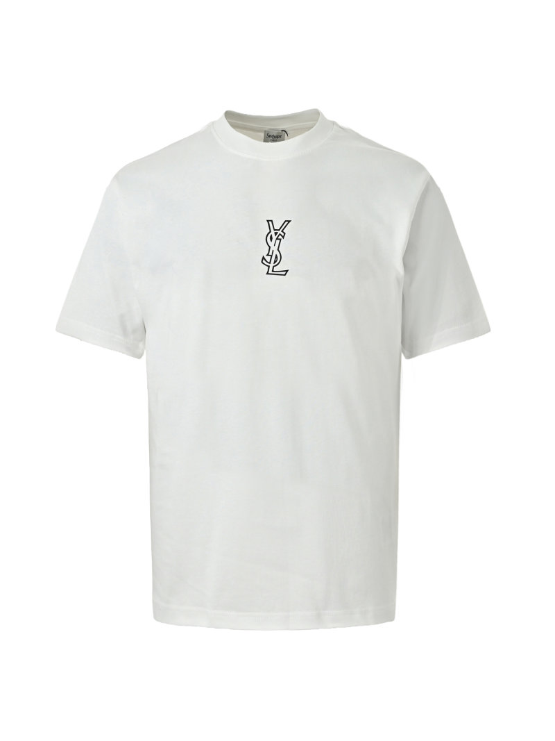 YSL White Monogram Logo Short Sleeve T-Shirt view