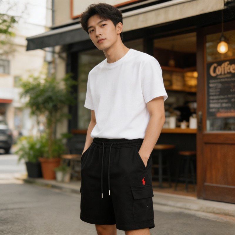 Polo Ralph Lauren Black Cargo Shorts with Pony Logo