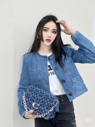 Coach Signature Navy Crossbody Bag with Chain Strap view 2