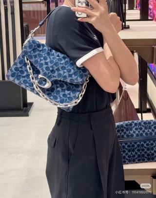Coach Signature Navy Crossbody Bag with Chain Strap view 5