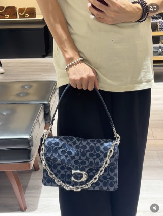 Coach Signature Navy Crossbody Bag with Chain Strap view 7