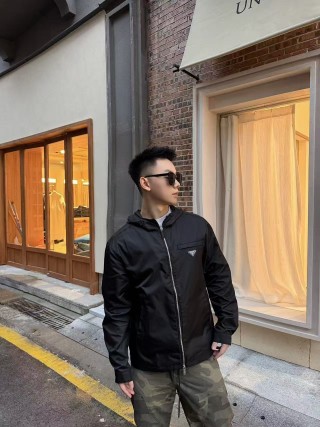 Prada Black Nylon Zip Hoodie Jacket view 2