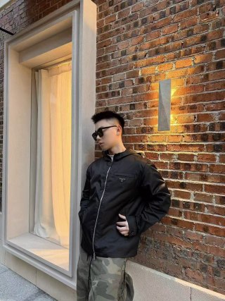 Prada Black Nylon Zip Hoodie Jacket view 3