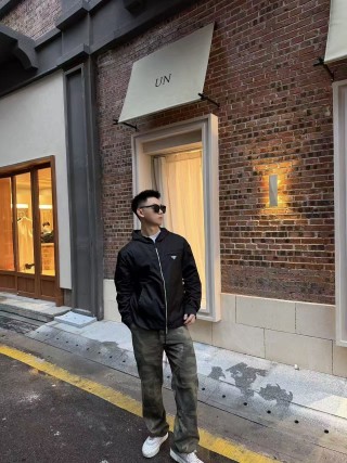 Prada Black Nylon Zip Hoodie Jacket view 6