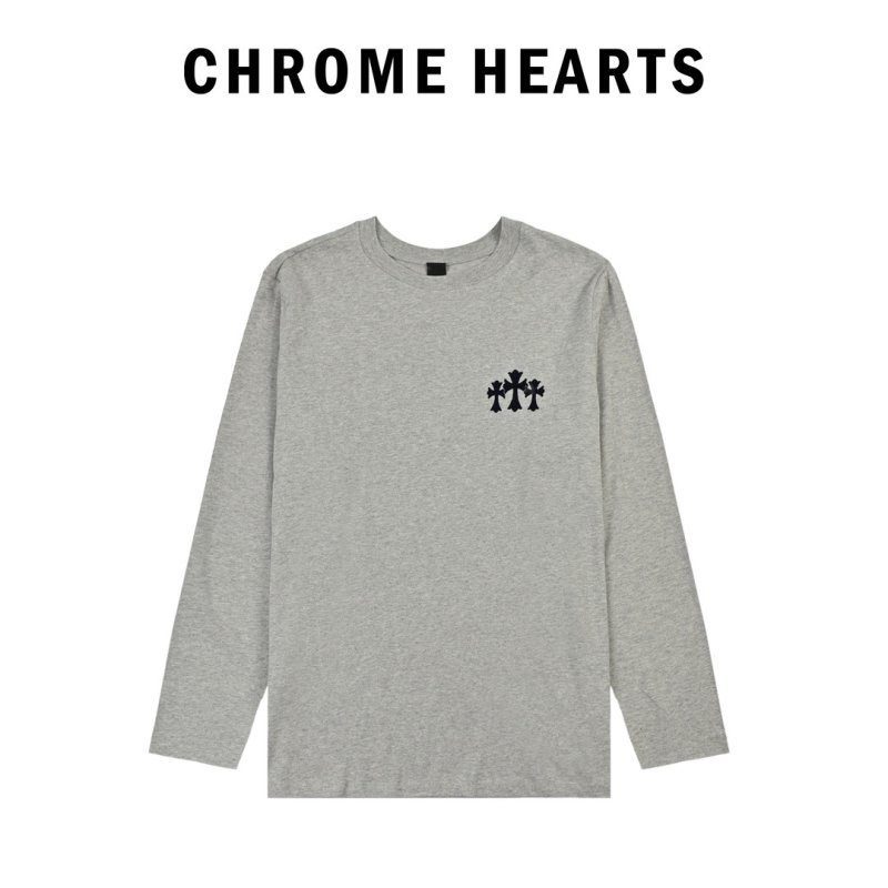 Chrome Hearts Cross Flocked Long Sleeve T-Shirt Grey