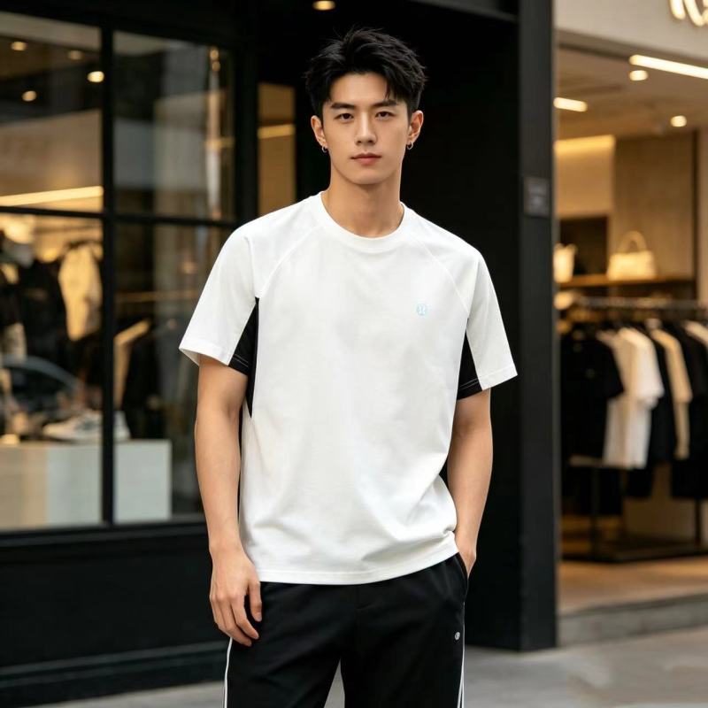 White Crew Neck Short Sleeve T-Shirt with Side Stripe