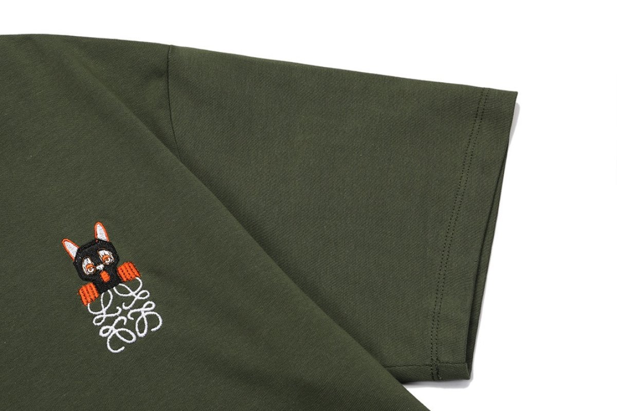 Olive Green Cat Graphic Short Sleeve T-Shirt view