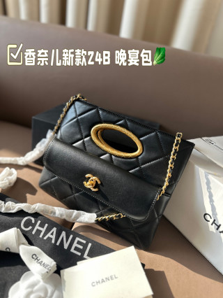 Chanel 24B Evening Bag Black Gold Hardware view 3