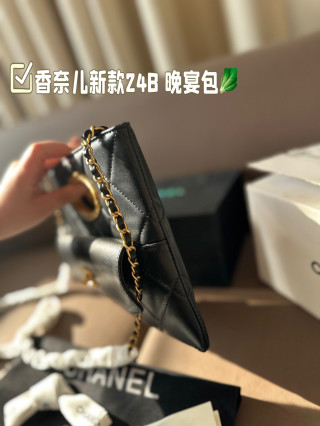 Chanel 24B Evening Bag Black Gold Hardware view 4