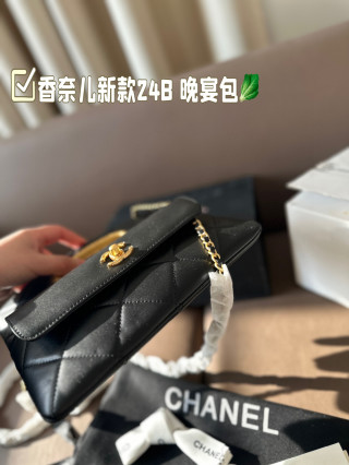 Chanel 24B Evening Bag Black Gold Hardware view 5