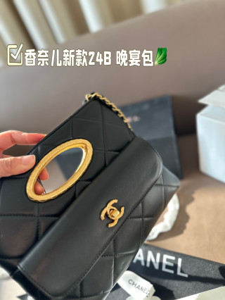 Chanel 24B Evening Bag Black Gold Hardware view 6