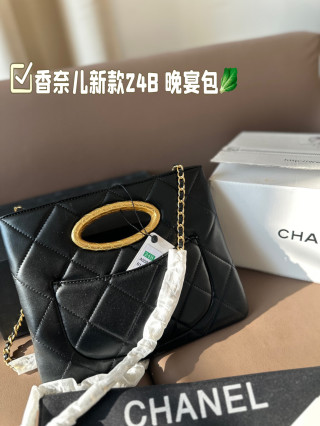 Chanel 24B Evening Bag Black Gold Hardware view 7
