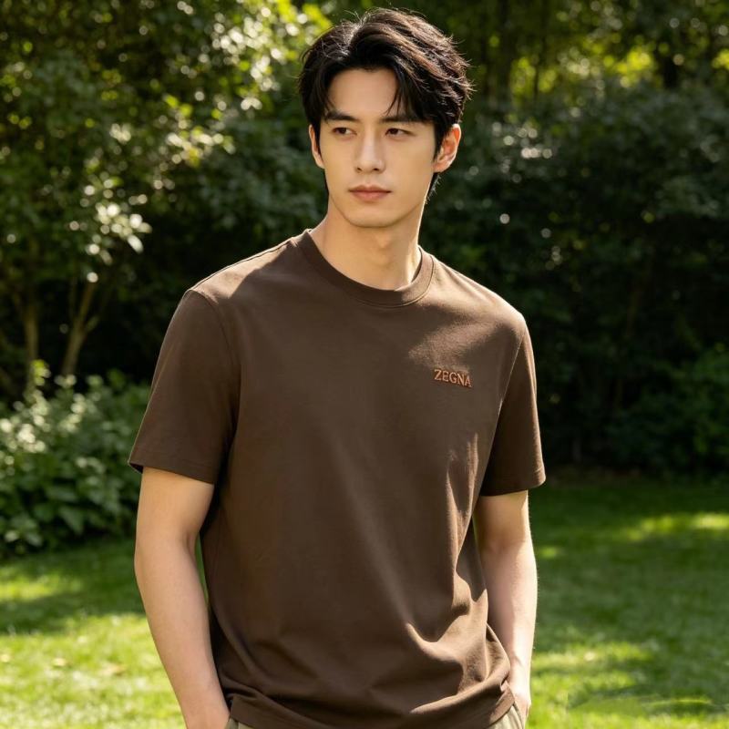 Zegna Brown Embroidered Logo T-Shirt view