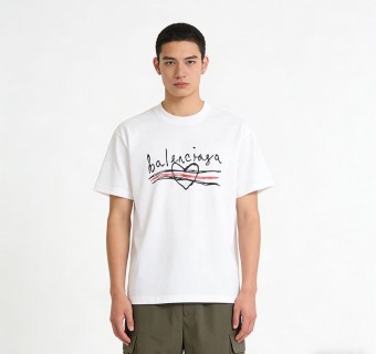 Balenciaga White Signature Graphic Short Sleeve T-Shirt