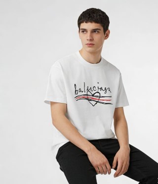 Balenciaga White Signature Graphic Short Sleeve T-Shirt view 2