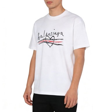 Balenciaga White Signature Graphic Short Sleeve T-Shirt view 4