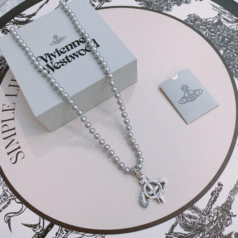 Vivienne Westwood Saturn Pearl Necklace 60cm Silver