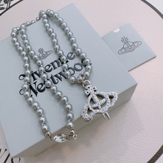 Vivienne Westwood Saturn Pearl Necklace 60cm Silver view 2