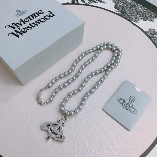 Vivienne Westwood Saturn Pearl Necklace 60cm Silver view 3