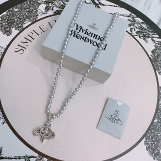 Vivienne Westwood Saturn Pearl Necklace 60cm Silver view 4