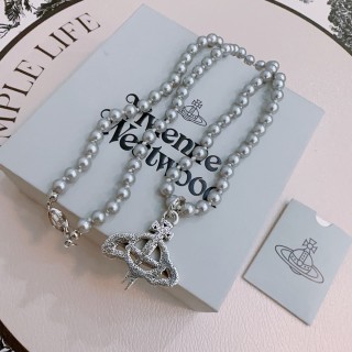 Vivienne Westwood Saturn Pearl Necklace 60cm Silver view 5