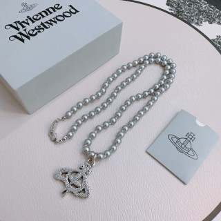 Vivienne Westwood Saturn Pearl Necklace 60cm Silver view 6
