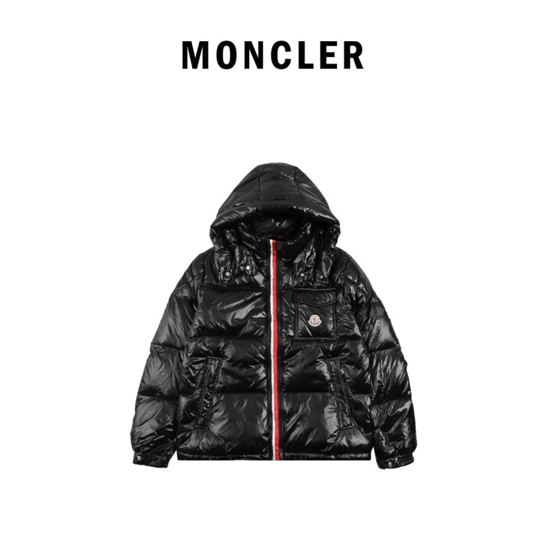 Moncler Black Down Puffer Jacket with Red Zip view