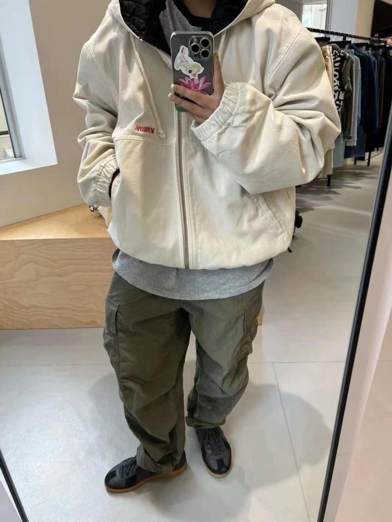 Cream Oversized Zip-Up Jacket with Embroidered Logo
