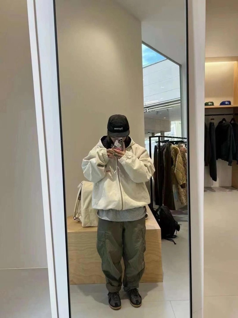 Cream Oversized Zip-Up Jacket with Embroidered Logo view