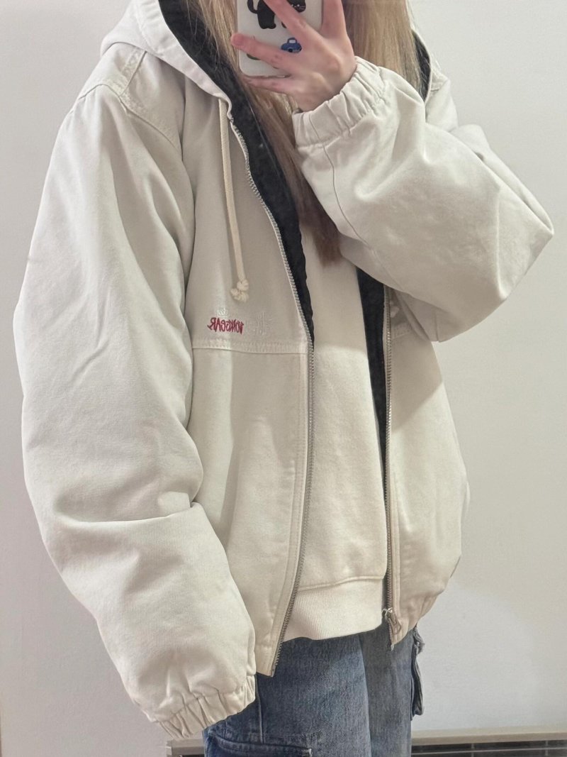 Cream Oversized Zip-Up Jacket with Embroidered Logo view