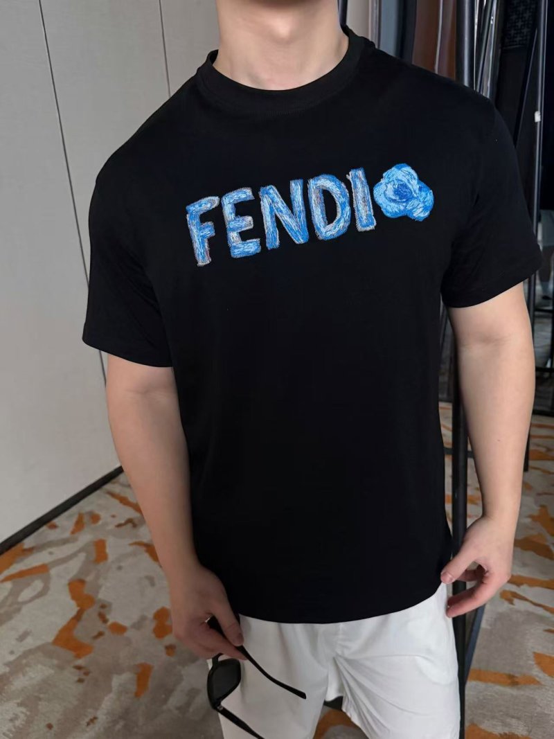 Fendi Blue Logo Black T-Shirt