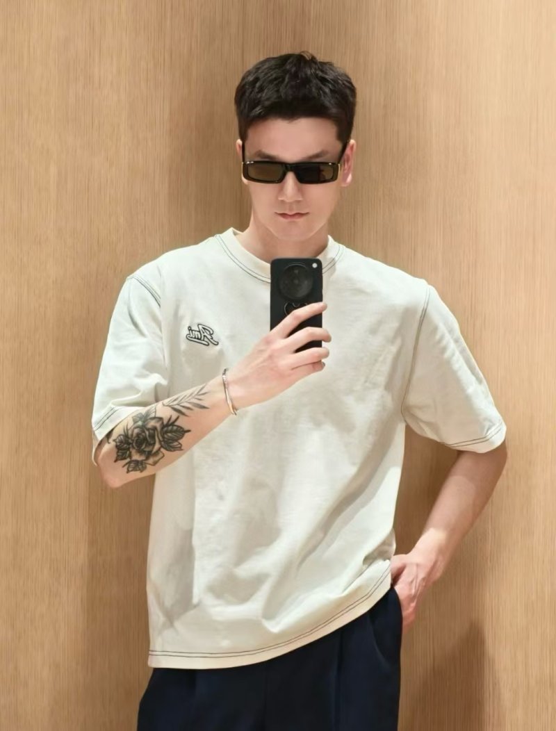 Cream Short Sleeve T-Shirt with Embroidered Logo view