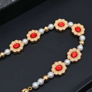 Louis Vuitton Gold Floral Glass Bead Necklace Red Pearl view 5