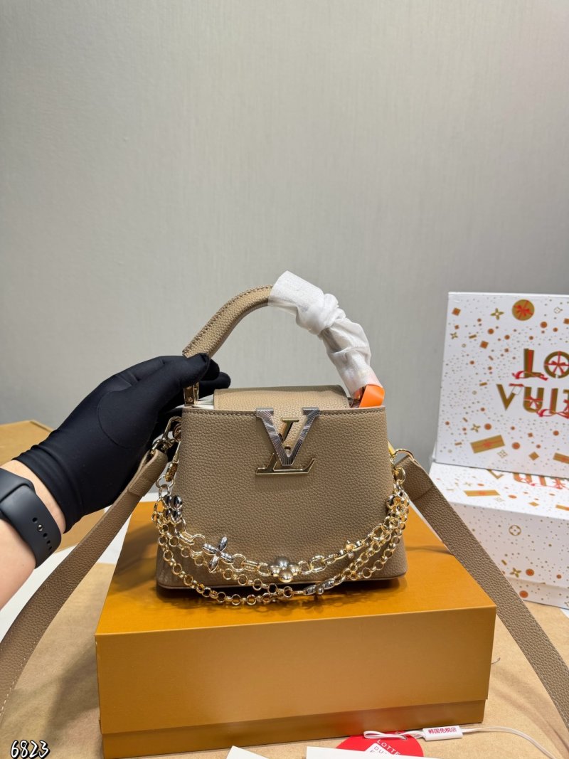 Louis Vuitton Capucines Inspired Leather Bag Beige Gold Hardware