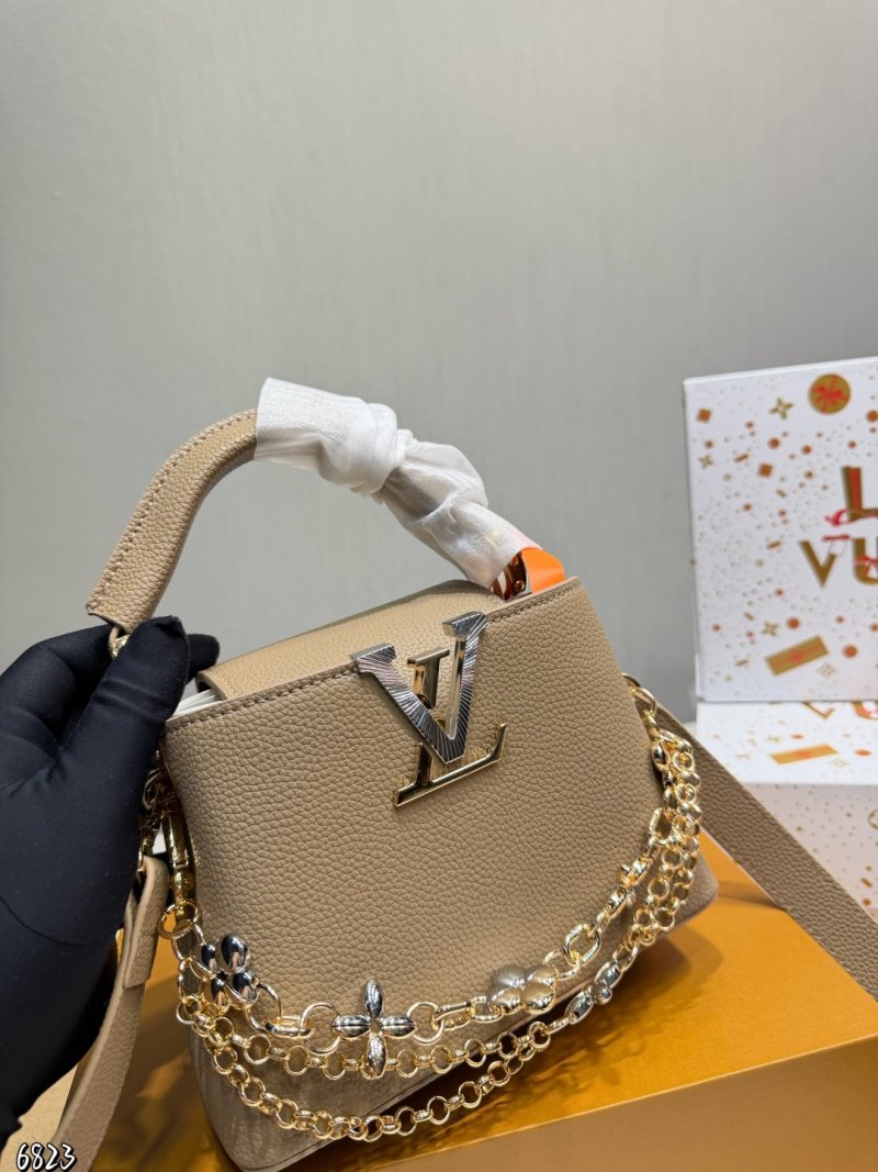 Louis Vuitton Capucines Inspired Leather Bag Beige Gold Hardware view