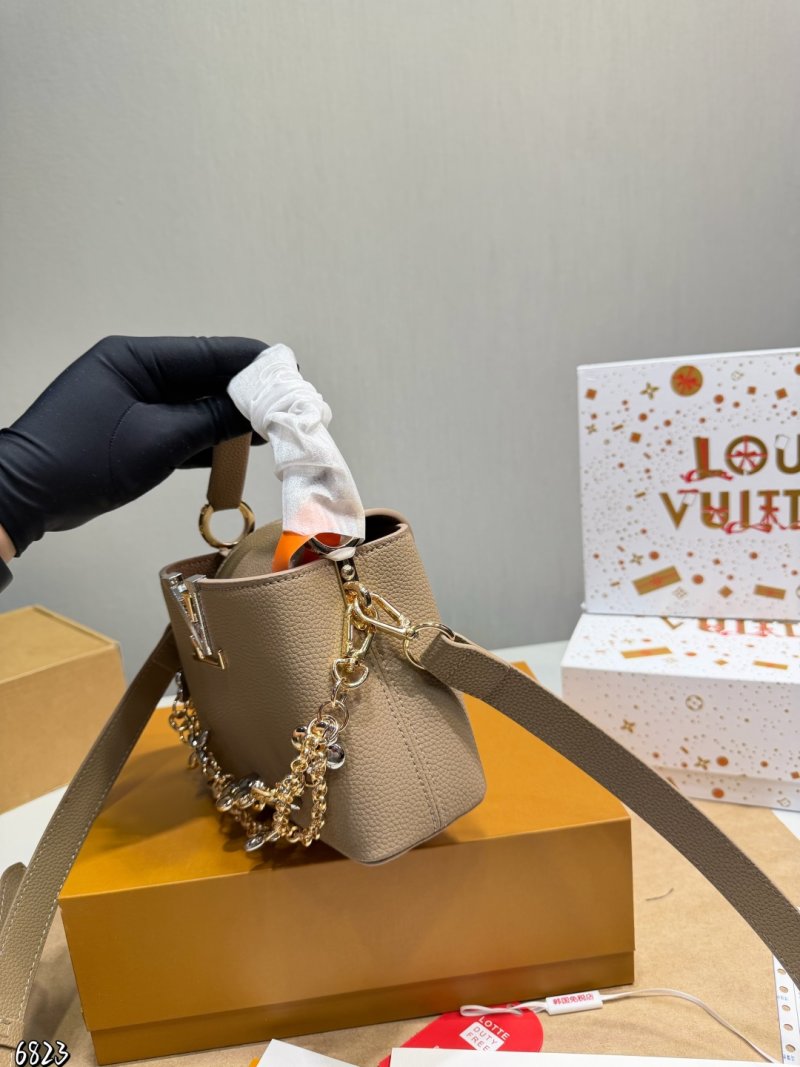 Louis Vuitton Capucines Inspired Leather Bag Beige Gold Hardware view