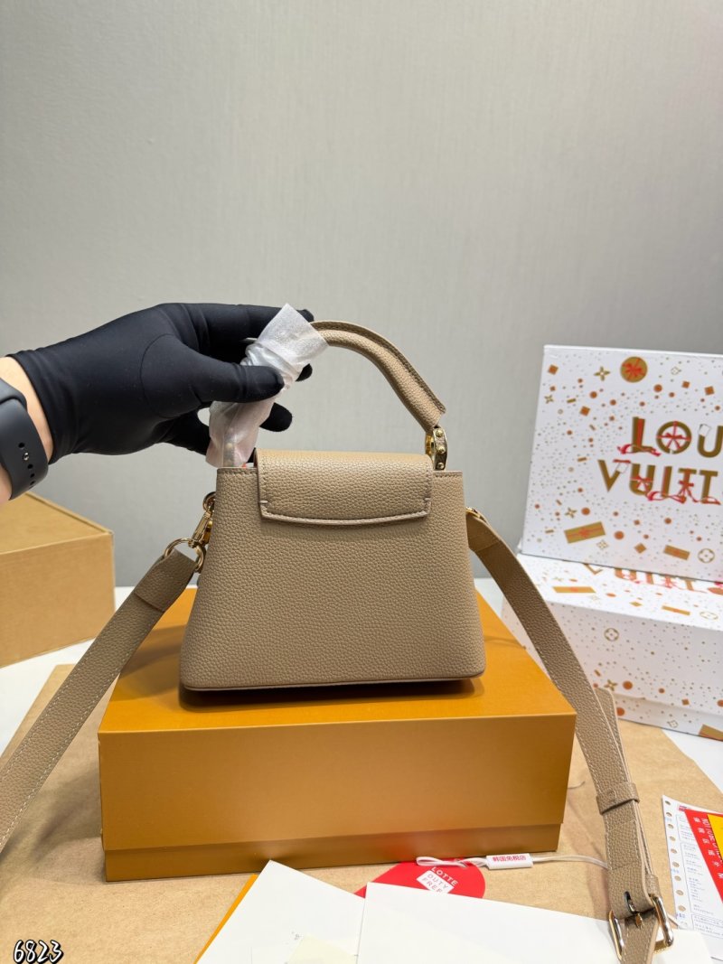 Louis Vuitton Capucines Inspired Leather Bag Beige Gold Hardware view