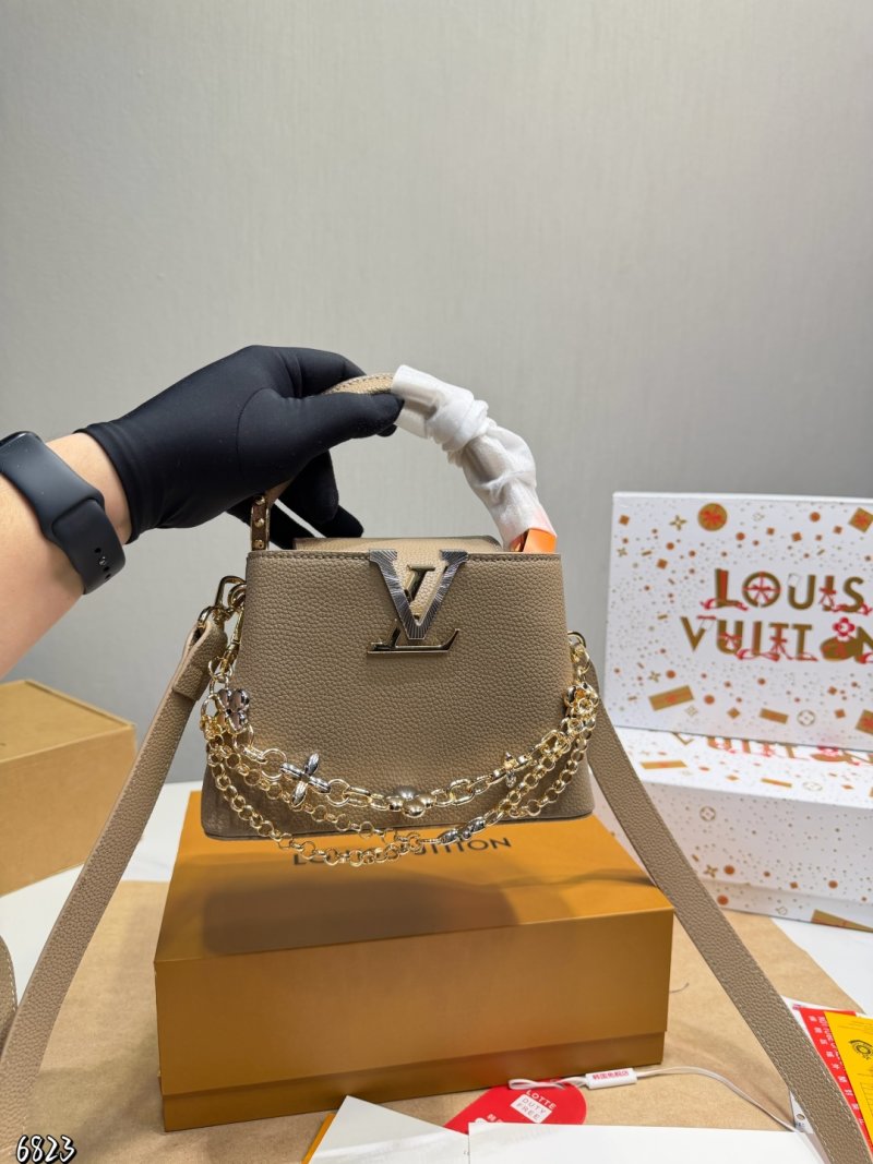 Louis Vuitton Capucines Inspired Leather Bag Beige Gold Hardware view