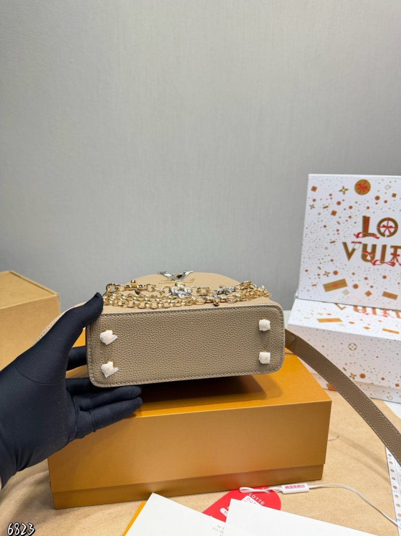 Louis Vuitton Capucines Inspired Leather Bag Beige Gold Hardware view