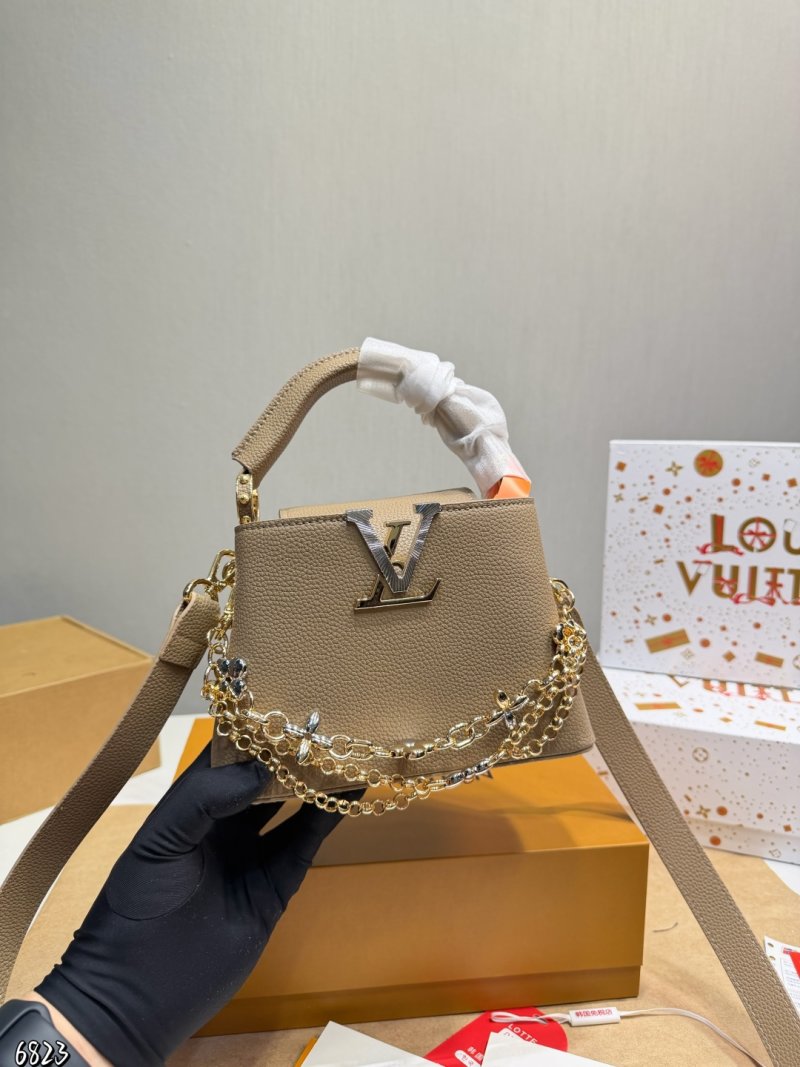 Louis Vuitton Capucines Inspired Leather Bag Beige Gold Hardware view