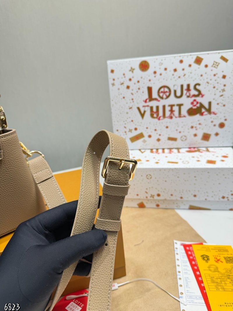 Louis Vuitton Capucines Inspired Leather Bag Beige Gold Hardware view