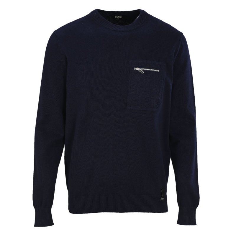 Fendi Navy Crewneck Sweater with Zipped Pocket view