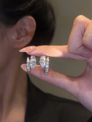 Snake-Shaped Cubic Zirconia Huggie Earrings - Silver