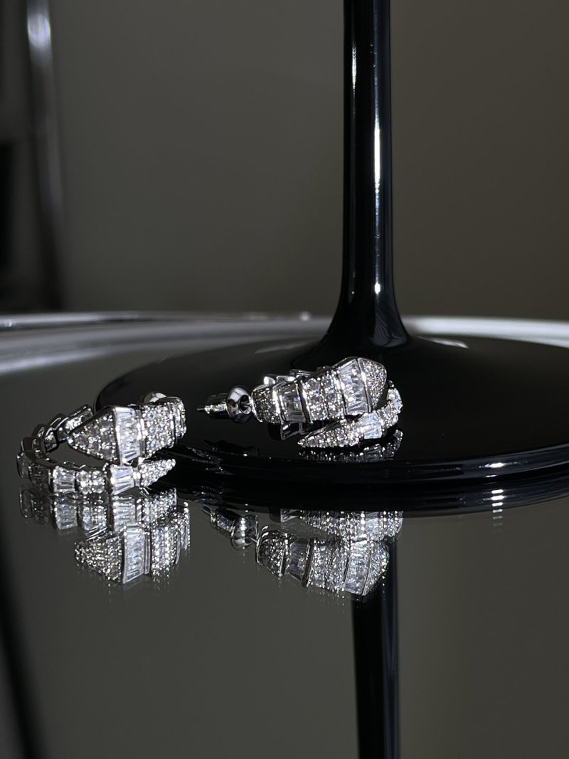 Snake-Shaped Cubic Zirconia Huggie Earrings - Silver view