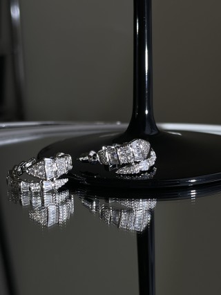 Snake-Shaped Cubic Zirconia Huggie Earrings - Silver view 2