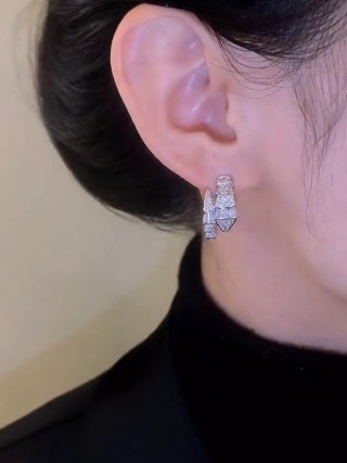 Snake-Shaped Cubic Zirconia Huggie Earrings - Silver view 3