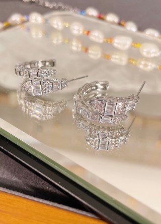 Snake-Shaped Cubic Zirconia Huggie Earrings - Silver view 4