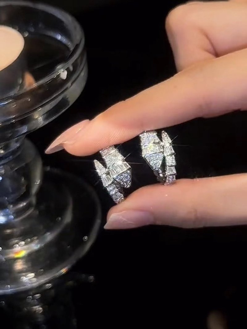 Snake-Shaped Cubic Zirconia Huggie Earrings - Silver view
