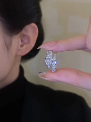 Snake-Shaped Cubic Zirconia Huggie Earrings - Silver view 6
